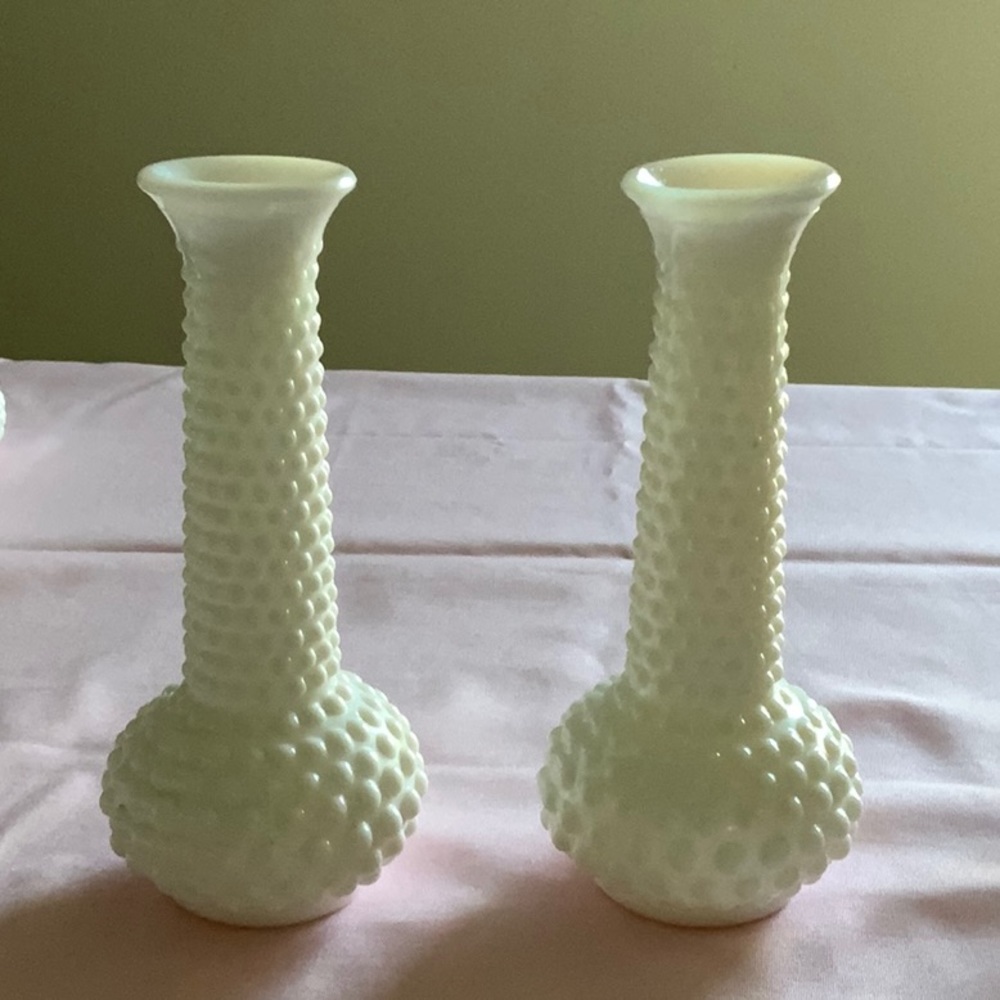 E.O. Brody Co Vintage Milk Glass Hobnail Vase Set of 2 Cleveland Ohio 1960s